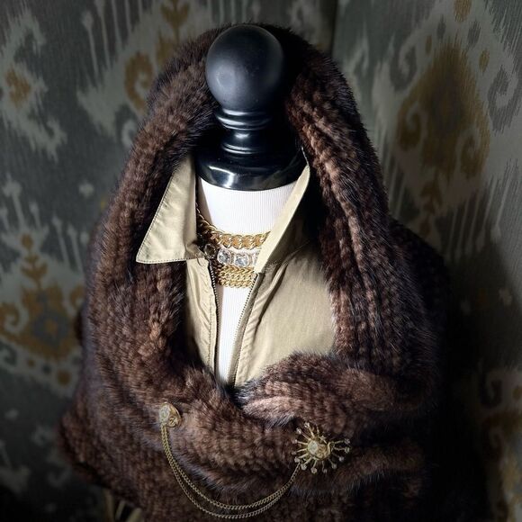 Unbranded Natural Brown Knitted Mink Stole Wrap Scarf - Picture 16 of 16